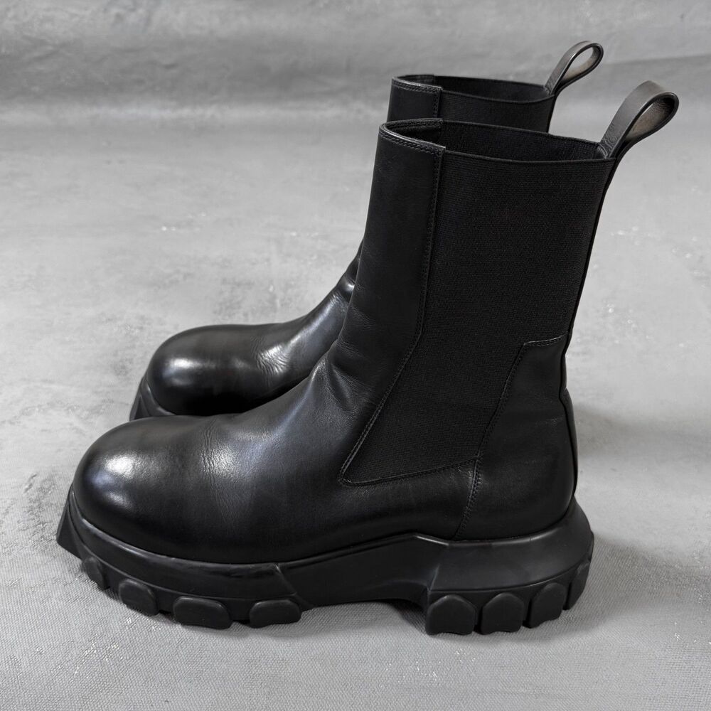 Rick Owens FW22 Strobe Beatle Bozo Tractor Boots Black Leather Size IT 43